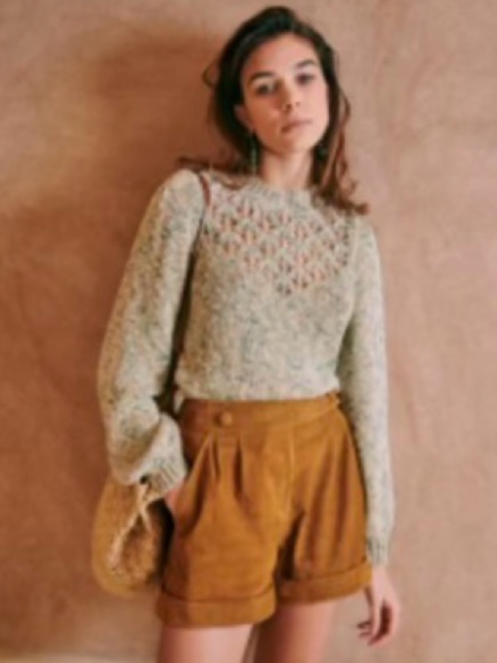 RARE Sezane Pull Berangere cut out sweater in marled green sz XS